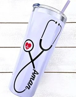 22 Oz Nurse Personalized Stainless Steel Tumbler With Custom Stethoscope Vinyl Decal By Avito - Includes Straw And Lid - Nurse RN - Nurse Gift -Peugeot Shop 41rjXjz2VYL