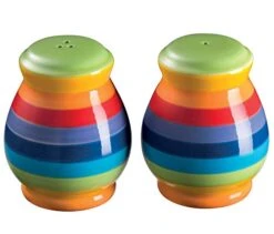 Hand Painted Rainbow Stripe Salt And Pepper Pot