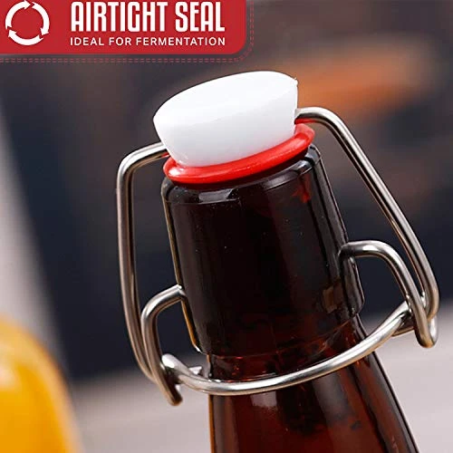 Glass Bottles, COMUDOT Refillable Brown Glass Storage Bottle With Swing Top Lids, Amber Iron Clasp Bottles With Stickers&Pen For Home Brewing, Drinks, Sauces, Industrial Products, Etc (1000ML, 8 PCS) 3 Glass Bottles, COMUDOT Refillable Brown Glass Storage Bottle With Swing Top Lids, Amber Iron Clasp Bottles With Stickers&Pen For Home Brewing, Drinks, Sauces, Industrial Products, Etc (1000ML, 8 PCS) - Image 3