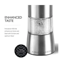 Cole & Mason Hampstead Electronic Salt Mill - Electric Salt Grinder Set - Adjustable Electric Spice Grinder - Kitchen Tool & Gadget - Hand Wash - Stainless Steel -Peugeot Shop 41rzoRQWS1L