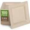 100 Pack Compostable Square Plates 6 Inch Disposable Paper Plates Sugarcane Cake Plates For Party Unbleached Eco-friendly Salad Plates Biodegradable