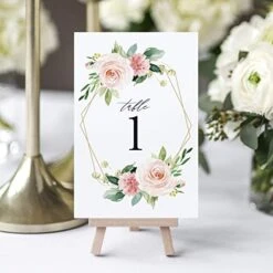 Table Numbers, Geometric Floral, Double-Sided Cards Plus Head Table Card For Your Wedding, Reception, Anniversary, Birthday Party Or Celebration, 4"x6" (1-25 Plus Head Table Card)
