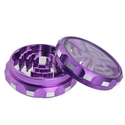 Herb Grinder, 2.3” With Adjustable Plate, Push And Spill (Purple)