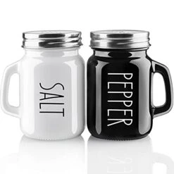 Alt And Pepper Shakers Set, 4 Oz Cute Salt Pepper Shaker, Kitchen Decor For Home Restaurants Wedding, Glass Black White Shaker Sets With Stainless Steel Lids