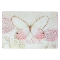 Tempered Glass Cutting Board Tray/Trivet | Botanic Butterfly Blessings Pink Butterfly"Believe" – Mark 9:23 Bible Verse | Inspirational Home And Kitchen Décor -Peugeot Shop 41sKS3rHkYL