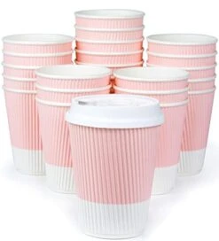 Disposable Coffee Cups With Lids - (80 Set) 12 Oz Paper To Go Coffee Cups With Resealable Lids Prevent Leaks! Travel Insulated Hot Beverage Drink Cup. Will Not Bend With Heat Or Burn Fingers
