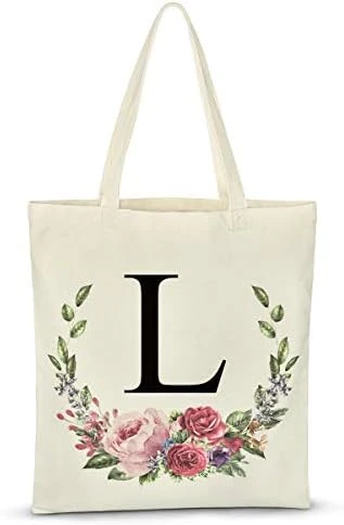 Personalized Floral Initial Tote Bag For Women Canvas Tote Bags Reusable Grocery Bags Shopping Bags 11 Personalized Floral Initial Tote Bag For Women Canvas Tote Bags Reusable Grocery Bags Shopping Bags - Image 11