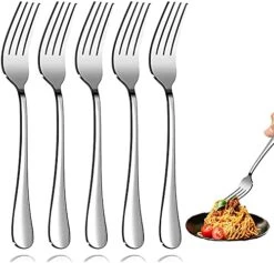 Orks,Dinner Forks, Set Of 5 Top Food Grade Stainless Steel Silverware Forks, Table Forks, Flatware Forks,8 Inches, Mirror Finish & Dishwasher Safe, New Apartment Essentials Cutlery Set