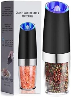 Electric Salt And Pepper Grinder, Automatic Pepper Mill, Gravity Salt Grinder, Battery-Operated With Adjustable Coarseness, LED Light, One Hand Operated (Silver 2Pack) -Peugeot Shop 41sZ4FNfgL. AC