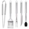 Grill Accessories Set, Stainless Steel BBQ Accessories, Heavy Duty Outdoor Barbeque Tools, 5Pc, Includes Kitchen Spatula, Tongs, Carving Fork, Knife, Basting Brush, Gifts For Man Dad