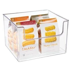 Modern Plastic Open Front Dip Storage Organizer Bin Basket For Kitchen Organization - Shelf, Cubby, Cabinet, And Pantry Organizing Decor - Ligne Collection - Clear -Peugeot Shop 41seKecEaoL