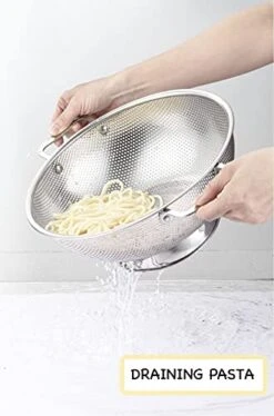 Micro-Perforated Stainless Steel Colander, Self-Draining, Solid Ring Base, Heavy-Duty Handles, 5 Quarts, Dishwasher-Safe -Peugeot Shop 41sfrGm9Q1L