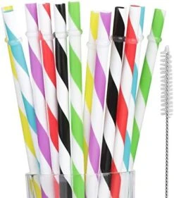 Akoufish 12 Piece 9 Inch Reusable Plastic Thick Drinking Straws BPA Free Mason Jar Straws Big Stripe (9inch Black) -Peugeot Shop 41slEAMdorL. AC