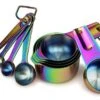 9 Piece Stainless Steel Rainbow/Iridescent/Oil Slick Measuring Cup And Spoon Set By ColorMeHome