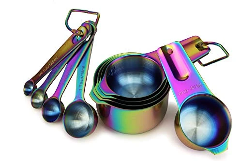 9 Piece Stainless Steel Rainbow/Iridescent/Oil Slick Measuring Cup And Spoon Set By ColorMeHome 1 9 Piece Stainless Steel Rainbow/Iridescent/Oil Slick Measuring Cup And Spoon Set By ColorMeHome