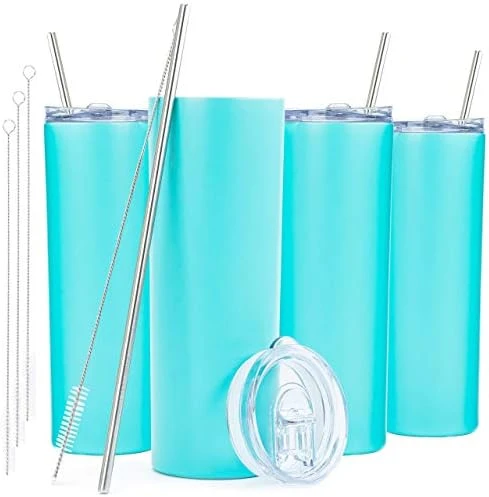 Kinny Tumblers With Lids And Straws (4 Pack) - 20 Oz Double Wall Insulated Slim Stainless Steel Silver Tumblers With Straw Cleaner | Reusable Travel Mug For Hot And Cold Beverages 4 Kinny Tumblers With Lids And Straws (4 Pack) - 20 Oz Double Wall Insulated Slim Stainless Steel Silver Tumblers With Straw Cleaner | Reusable Travel Mug For Hot And Cold Beverages - Image 4