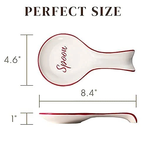 Red Ceramic Spoon Rest For Stove Top - White Spoon Rest For Kitchen Counter - Spanish Ceramic Spoon Rests For Cooking - Large Farmhouse Spoon Rest Ceramic - Utensil Coffee Spoon Holder Rest 2 Red Ceramic Spoon Rest For Stove Top - White Spoon Rest For Kitchen Counter - Spanish Ceramic Spoon Rests For Cooking - Large Farmhouse Spoon Rest Ceramic - Utensil Coffee Spoon Holder Rest - Image 2