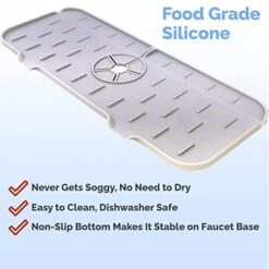 Silicone Faucet Mat, Rubber Faucet Mat For Kitchen Sink Splash Guard Faucet Drip Catcher, Sink Draining Secure Silicone Faucet Mat, Bathroom Faucet Drying Pad Mat For Tools Protect (black) -Peugeot Shop 41srDtuUBjL