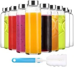 Clear Glass Bottles With Lids And Silicone Sleeve 18 Oz, Glass Reusable Water Bottles With Stainless Steel Cap For Juicing,Refrigerator,100% Leak Proof, BPA Free Eco Friendly,Set Of 6 17 Clear Glass Bottles With Lids And Silicone Sleeve 18 Oz, Glass Reusable Water Bottles With Stainless Steel Cap For Juicing,Refrigerator,100% Leak Proof, BPA Free Eco Friendly,Set Of 6 -Peugeot Shop 41t zqG lSL. AC