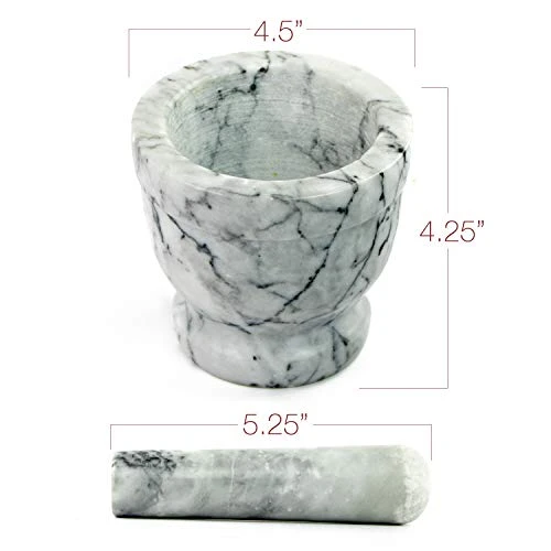 Marble Mortar And Pestle Set - Beautiful Polished White And Grey Veined Marble Mortar And Pestle Set With Garlic Peeler And Anti Scratch, Anti Skid Protective Pad 3 Marble Mortar And Pestle Set - Beautiful Polished White And Grey Veined Marble Mortar And Pestle Set With Garlic Peeler And Anti Scratch, Anti Skid Protective Pad - Image 3
