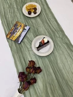 Cheesecloth Table Runner Terracotta 35x118in Wrinkle Gauze Table Runner 10ft For Wedding Party Decor Backdrop (SAGE Green)
