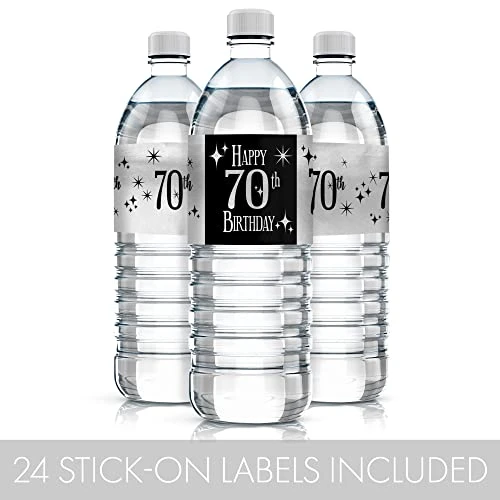 Black And Silver 70th Birthday Water Bottle Labels - Shiny Foil - 24 Stickers 4 Black And Silver 70th Birthday Water Bottle Labels - Shiny Foil - 24 Stickers - Image 4