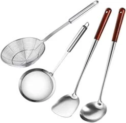 Durable 304 Stainless Steel Canning Ladle Oil Soup Spoon,Fat Skimmer Spoon Hot Pot Fine Mesh Food Strainer Spider Strainer (4PCS) -Peugeot Shop 41t5so9LjkL. AC