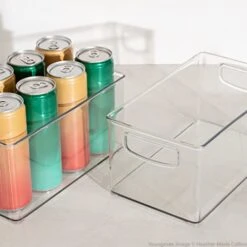 2 Pack Stackable Plastic Storage Organizer Container Bin, Stackable Storage Bins With Handler For Refrigerator, Pantry (10" X 6" X 5")