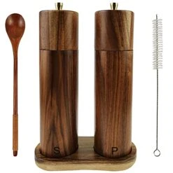 Vake Wooden Salt And Pepper Grinder Set,8 Inch Manual Salt And Pepper Mill, Adjustable Coarseness And Refillable,Acacia Wood Pepper Grinder For Your Kitchen[Set Of 2]
