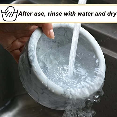 Mortar And Pestle Set Polished Natural Marble Stone Guacamole Molcajete Bowl With Base Silicone Pad,Matching Stainless Spoon And Matching Small Brush (Large, White Gray) 5 Mortar And Pestle Set Polished Natural Marble Stone Guacamole Molcajete Bowl With Base Silicone Pad,Matching Stainless Spoon And Matching Small Brush (Large, White Gray) - Image 5