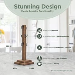 Coffee Cup Holder Mug Tree Mug Rack Timeless Collection - Satin Medium Roast Finish - Superior Craftsmanship - Anti-Tip & Slip Coffee Station Organizer - Coffee Mug Holder For Counter & Bar