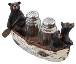 Three Black Bears Canoeing Salt & Pepper Set - Rustic Cabin Canoe Cub Decor