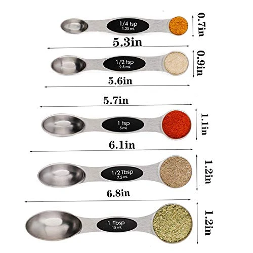 Measuring Spoons,18/10 Stainless Steel Set Of 5 Double Sided Magnetic Baking And Cooking Kitchen Set For Weighing Liquid And Dry Ingredients 2 Measuring Spoons,18/10 Stainless Steel Set Of 5 Double Sided Magnetic Baking And Cooking Kitchen Set For Weighing Liquid And Dry Ingredients - Image 2