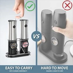 Electric Salt And Pepper Grinder Set Rechageable With Stand - Best Kitchen Gadgets, Spice Mill Grinders, Automatic Recharging Base, One-Hand Operation, Refillable, Great Housewarming Gift