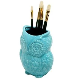 Aqua Blue Owl Shaped Ceramic Kitchen Crock Utensil Holder, 8 Inch Multipurpose Storage Jar Vase Canister, Art Brush Holder 8 Aqua Blue Owl Shaped Ceramic Kitchen Crock Utensil Holder, 8 Inch Multipurpose Storage Jar Vase Canister, Art Brush Holder -Peugeot Shop 41u1xpnnfVL