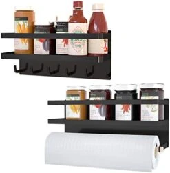 Magnetic Spice Rack For Refrigerator,Magnetic Paper Towel Holder,Heave Duty Spice Storage For Fridge,Magnetic Shelf For Kitchen Organizer (White, 2 Pack Combination Set) -Peugeot Shop 41u76Gsi4wL. AC