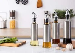 17oz Stainless Steel Glass Olive Oil Dispenser, 500ml Vinegar And Soy Sauce Bottle Set Of 2 For Kitchen (KA1008) -Peugeot Shop 41u8M5XcZXL