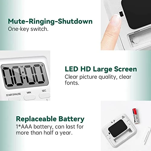 Magnetic Digital Timer, Senbos Kitchen Timers High Decibel Loud Alarm Countdown Timer Digital Timer Event Timer For Cooking, Silent Classroom Timer With Magnetic Back And Large Digits, White 2 Magnetic Digital Timer, Senbos Kitchen Timers High Decibel Loud Alarm Countdown Timer Digital Timer Event Timer For Cooking, Silent Classroom Timer With Magnetic Back And Large Digits, White - Image 2