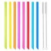 [Angled Tips] 8 Pcs Reusable Boba Straws & Smoothie Straws - Multi Colors Jumbo Wide Reusable Straws, BPA FREE Food-Grade Plastic Straws For Bubble Tea(Tapioca, Boba Pearls), Milkshakes With 2 Brushes