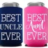 Best Aunt And Uncle Ever Can Coolers, Set Of 2, 1 Pink And 1 Navy Blue Beer Can Coolies, New Aunt Gifts, Novelty Can Cooler, Perfect Birthday, Gender Reveal Gift, Baby Announcement (Aunt And Uncle)
