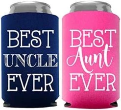 Best Aunt And Uncle Ever Can Coolers, Set Of 2, 1 Pink And 1 Navy Blue Beer Can Coolies, New Aunt Gifts, Novelty Can Cooler, Perfect Birthday, Gender Reveal Gift, Baby Announcement (Aunt And Uncle) -Peugeot Shop 41ug6zLqrCL. AC