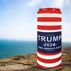 Trump 2024 Take America Back 2pcs Slim Can Cooler,Neoprene Beer Cooler Beer Holders Perfect For 12oz Slim Cans Like Red Bull, White Claw, Slim Beer And Spiked Seltzer Water (Red 2) -Peugeot Shop 41v0jyxlJnS