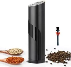 Battery Operated Gravity Electric Salt And Pepper Grinder Mill Set With White Light Stainless Steel One Hand Automatic Operation Refillable With Adjustable Coarseness (Black&white,2 Pack) -Peugeot Shop 41v20YpWVL. AC