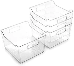 | Plastic Storage Bins - 4 Pack | THE LODGE COLLECTION | Multi-Use Organizer Bins | Built-In Handles | BPA-Free | Pantry Organization | Home Organization | Fridge Organizer | Freezer Organizer -Peugeot Shop 41v6NcWy1gS. AC