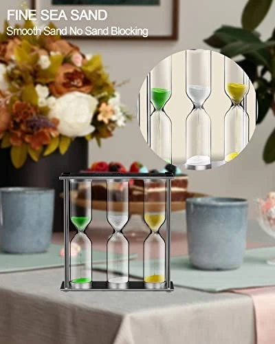 Tea Timer 3-4-5 Minute Sand, Metal Frame Hourglass Timer, Small Sand Timer Decoration, Color Hour Glass Sand Clock, Stainless Steel Reloj De Arena, Mini Trio Tea Sand Watch For Home Desk Office Decor 3 Tea Timer 3-4-5 Minute Sand, Metal Frame Hourglass Timer, Small Sand Timer Decoration, Color Hour Glass Sand Clock, Stainless Steel Reloj De Arena, Mini Trio Tea Sand Watch For Home Desk Office Decor - Image 3