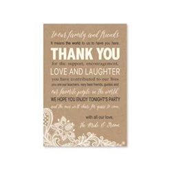 50 Wedding Kraft Thank You Place Cards, Rehearsal Dinner Thank You Table Sign, Menu Place Setting Card Notes, Placement Thank You Note Favors For Family & Guests