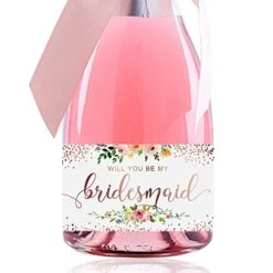 Et Of 10, Rose Gold Mini Champagne Labels, Bridesmaid And Maid Of Honor Label Favors, Will You Be My Matron Of Honor, Wedding Wine Labels, Bridal Party Ask