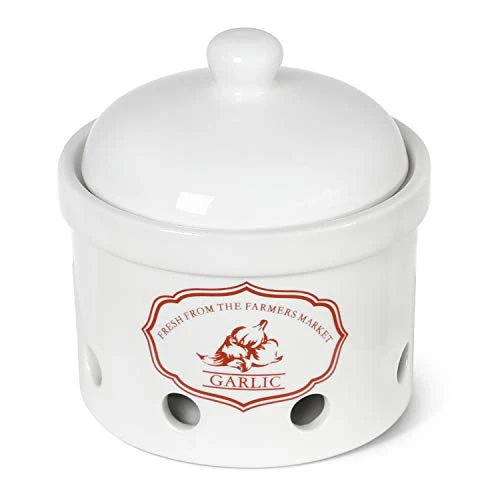 Garlic Keeper, 5 Inch Vented Ceramic Storage Container Holder, Reserve For Garlic, Onion, Lemon, Patato, Ginger Or Shallots, 1 Pack, White 1 Garlic Keeper, 5 Inch Vented Ceramic Storage Container Holder, Reserve For Garlic, Onion, Lemon, Patato, Ginger Or Shallots, 1 Pack, White