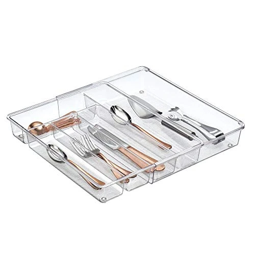 Linus Expandable Kitchen Drawer Organizer For Silverware, Spatulas, Gadgets - Clear 1 Linus Expandable Kitchen Drawer Organizer For Silverware, Spatulas, Gadgets - Clear