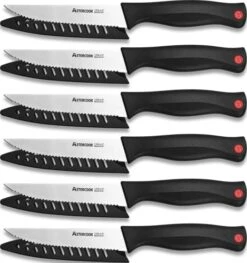 Steak Knife, Steak Knives Set Of 6 With Sheath, Astercook Dishwasher Safe High Carbon Stainless Steel Steak Knife With Cover, Black